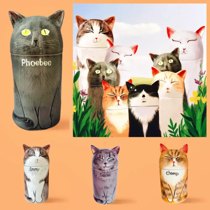 Custom pet urns, including pet urns for cats. 1:1 replica, handcrafted, eco-friendly. Stores mementos, personalized with lettering – a lasting tribute.