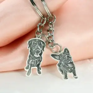 Pet Portrait Keychain,personalized Pet Dog Memorial Keyring, Customized dog tags