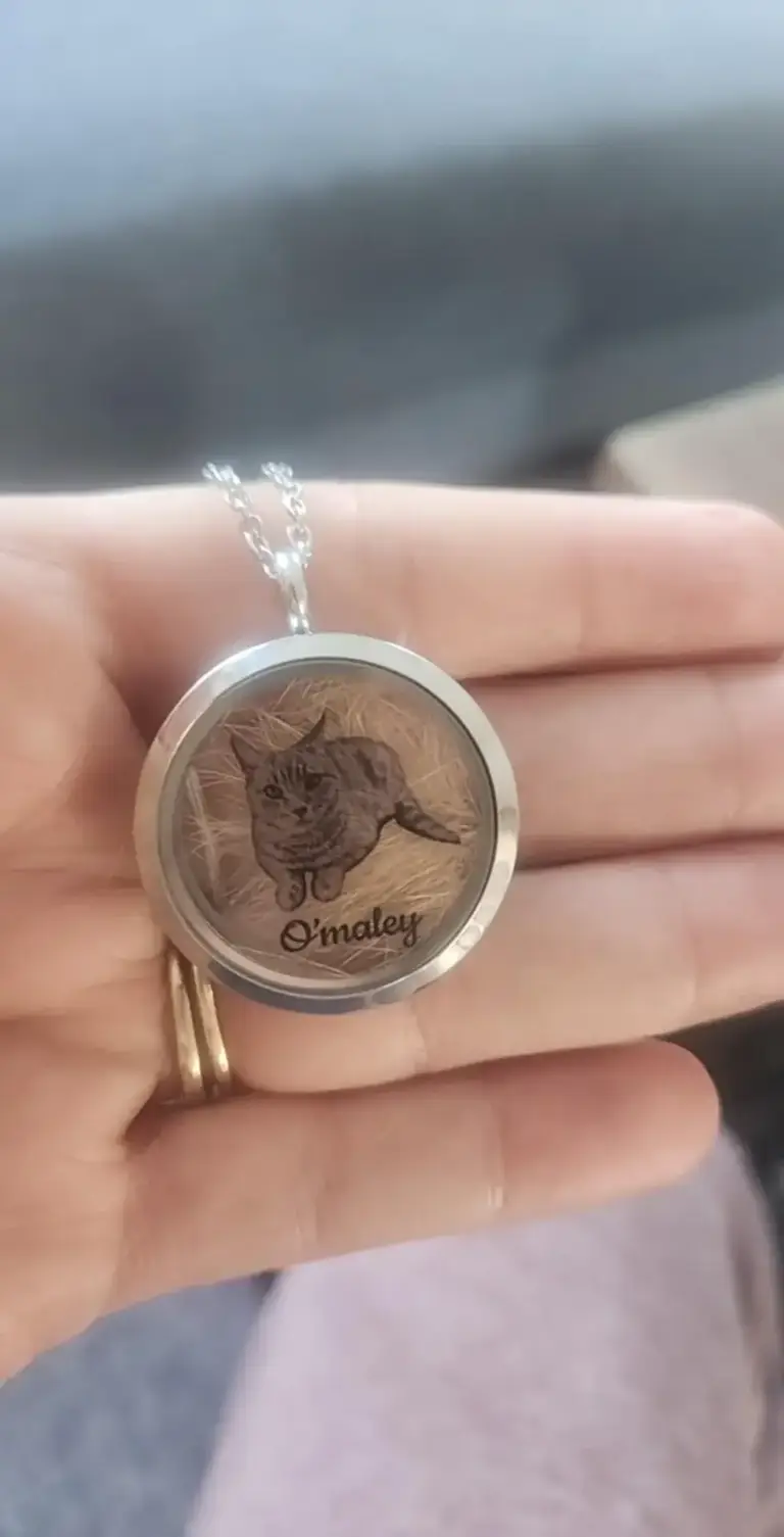 Personalized Pet Fur Keepsake Necklace with Portrait Memorial Jewelry Pet Loss Gift for Her photo review