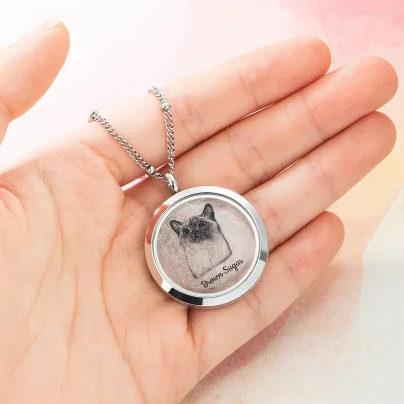 StyleB | Glass&metal-Printed: Personalized Pet Fur Keepsake Necklace with Portrait | Personalized Pet Fur Keepsake Keychain with Portrait - Image 5