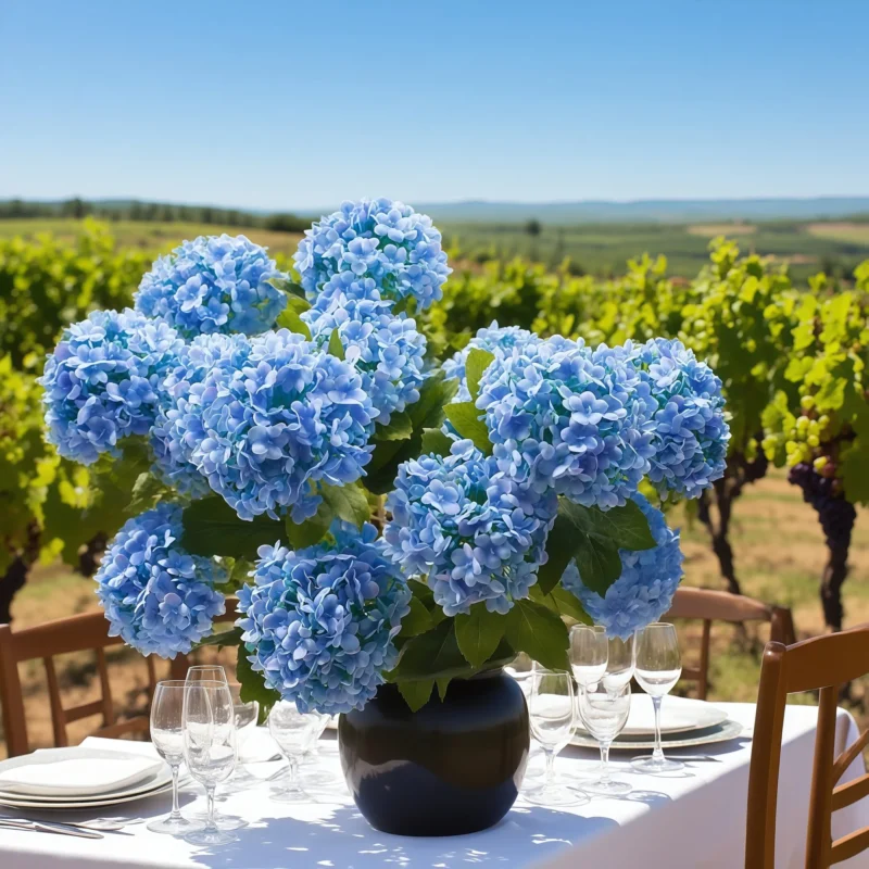 blue faux hydrangea arrangement,faux hydrangea,faux hydrangea flowers, Faux Snowball Hydrangea in Blue