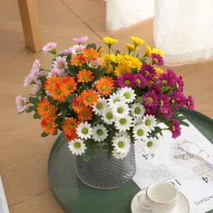Artificial Daisy Flowers (5PCS) – lifelike silk daisies in vibrant autumn colors. Zero maintenance, durable, perfect for home, wedding, or Christmas decor.