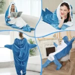 CRAFLZY Shark Blanket Hoodie 2 Shark Blanket Hoodie for Adults—4 sizes (M-XXL, 50–100KG), 280GSM flannel. Wearable, cosplay-ready, machine-washable—ideal gift for shark lovers.