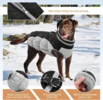 Waterproof dog winter coat with built-in harness, 7 sizes. Reflective, warm fleece, pockets – ideal for small to large dogs in cold, rainy weather.
