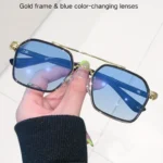 Gold frame & blue color-changing lenses