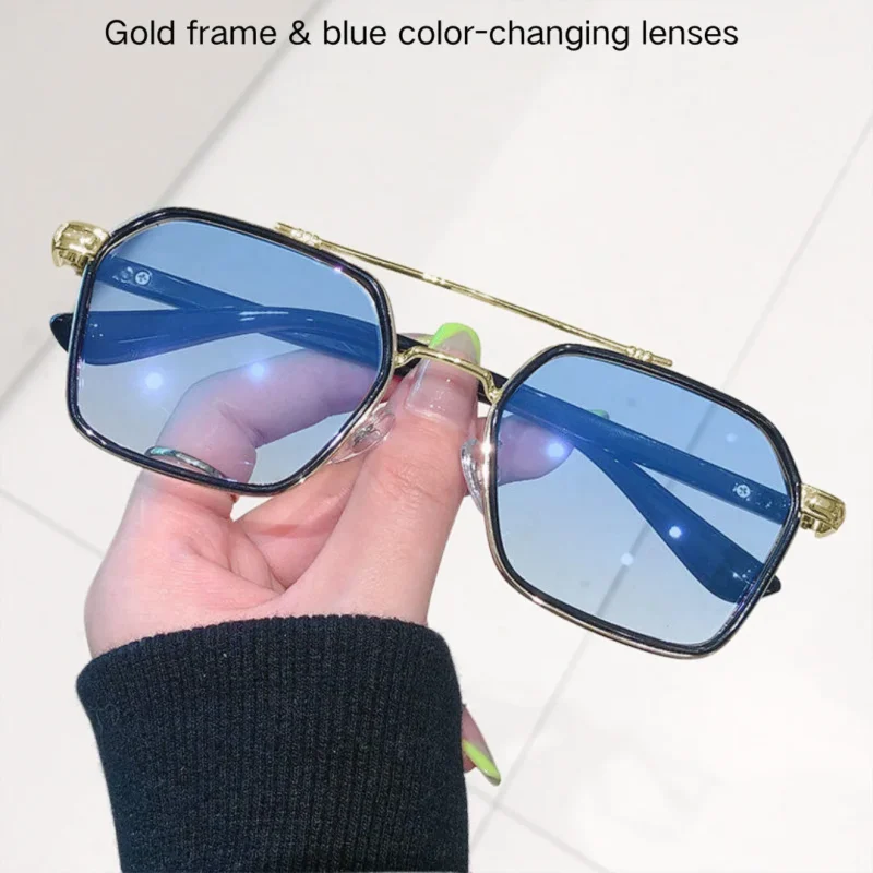 Gold frame & blue color-changing lenses