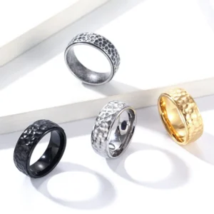 CRAFLZY Hammered Silver Ring​​,Hammered Gold Ring​,Rainbow color, black, gold, rose gold, silver 4