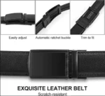 Leather Ratchet Belt for men – adjustable 110-130cm, hole-free buckle, premium leather. Easy to customize, stylish for all occasions, in a luxury gift box.