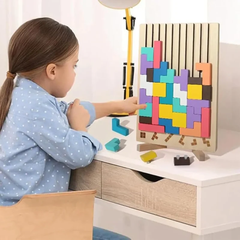 Montessori Wooden Toys​,Montessori Wooden Tetris - Educational Fun Toy