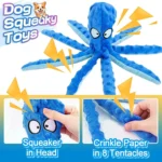 3-pack Octopus Dog Toys – plush, 12.6 inches, with squeakers. 4 colors (blue, green, orange, purple). Great for dogs/cats, reduces boredom, gentle on gums.