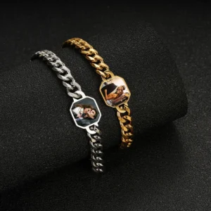 Personalized Heat-Activated Photo Bracelet—Adjustable 20cm, Titanium Steel. Reveal Photos with Heat. Perfect Memorial/Gift for Couples, Family, Friends!