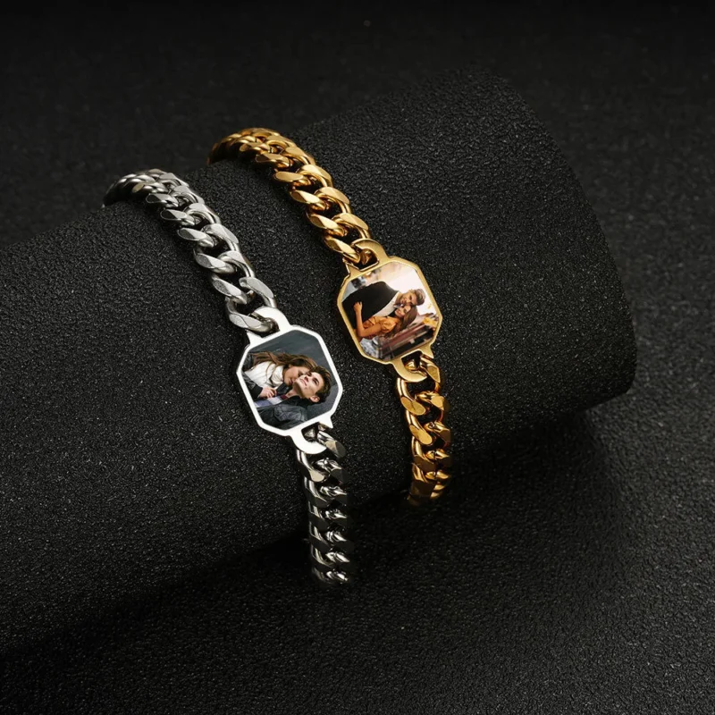 Personalized Heat-Activated Photo Bracelet—Adjustable 20cm, Titanium Steel. Reveal Photos with Heat. Perfect Memorial/Gift for Couples, Family, Friends!