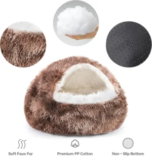 Pet Cave Beds for Dogs & Cats – hooded, cozy, 7 sizes (8-80 lbs). Self-warming, waterproof, non-slip – reduces anxiety, ensures restful sleep.