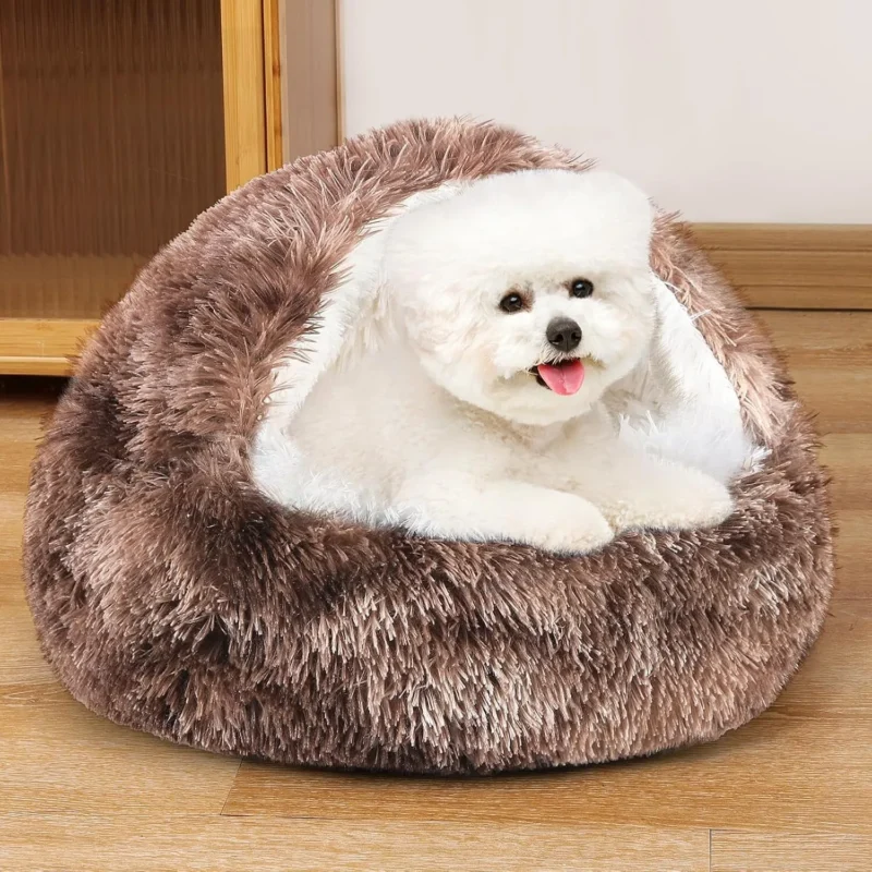 Pet Cave Beds for Dogs & Cats – hooded, cozy, 7 sizes (8-80 lbs). Self-warming, waterproof, non-slip – reduces anxiety, ensures restful sleep.