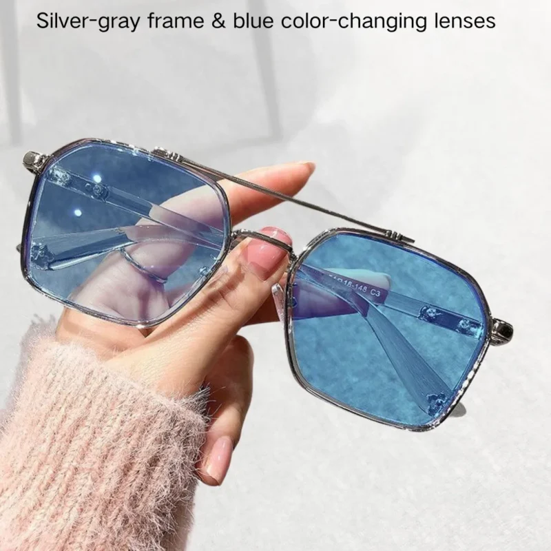 Silver-gray frame & blue color-changing lenses