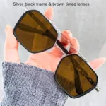 Teashade prescription sunglasses,Silver-black frame & brown tinted lenses.