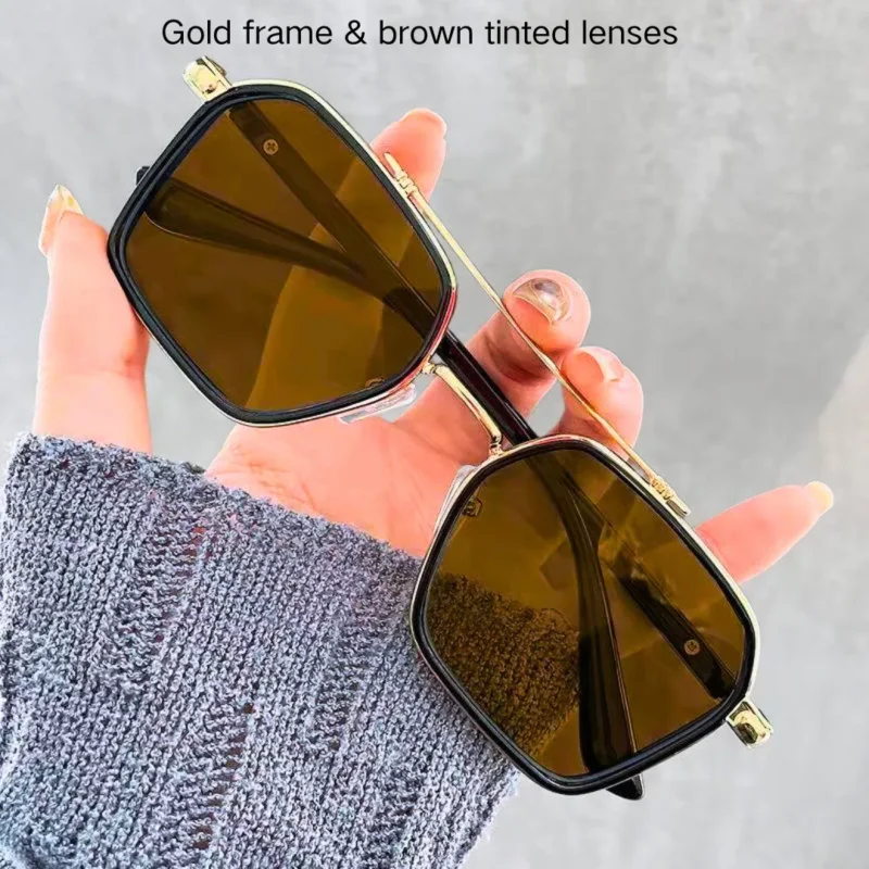 Teashade prescription sunglasses,Gold frame & brown tinted lenses.