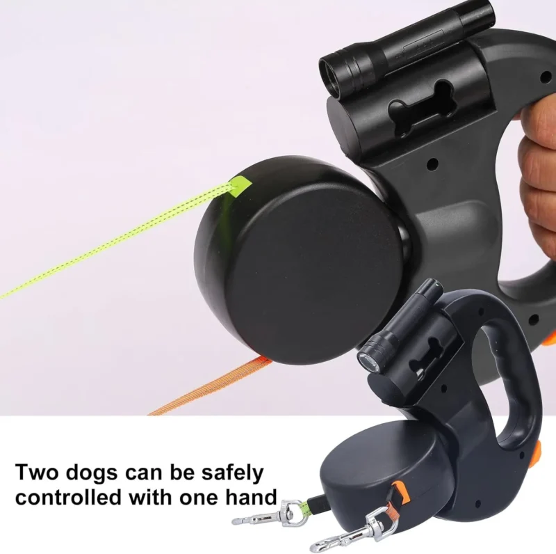 craflzy Dual Dog Leash 3_ Dual Retractable Reflective Dog Leash With LED Light