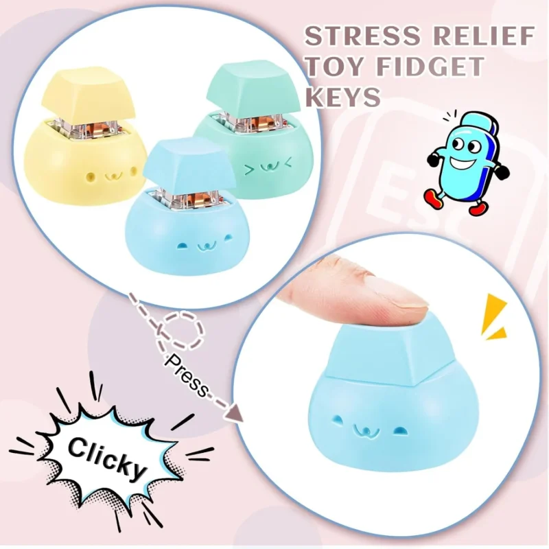Keyboard Keychain (6PCS) — mini mechanical clicker toys for stress relief. Durable, portable, colorful—ideal for adults, great as gifts.