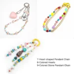 3PCS, 7-Heart-shaped Pendant Chain, 8-Colored Hearts, 9-Colored Stone Pendant Chain